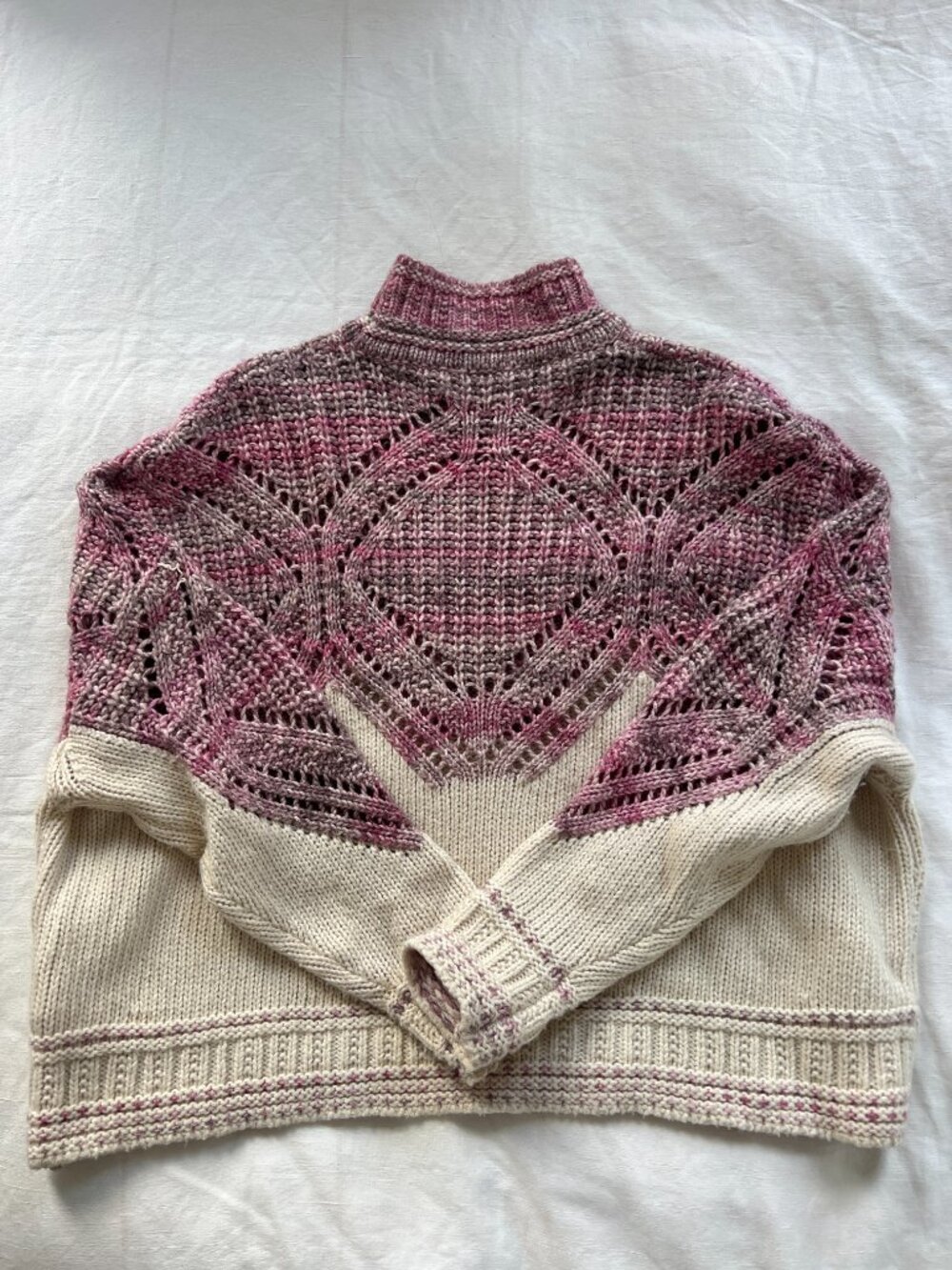 BASH Pointelle Knit Sweater – Pink Marl & Cream | Size 1